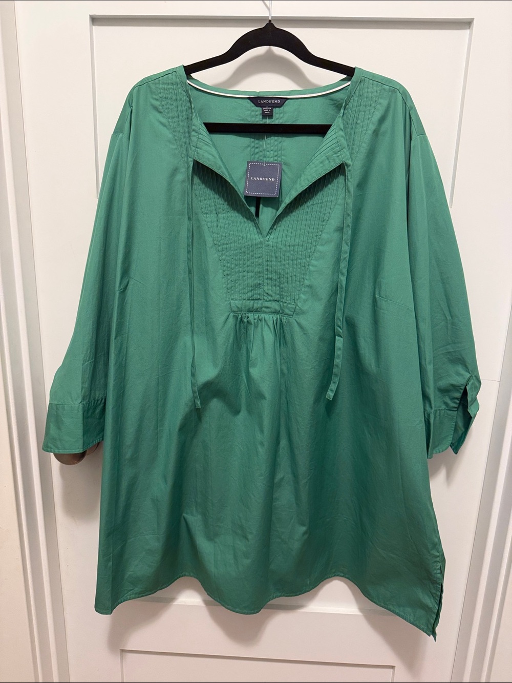 Lane Bryant Bright Green Pintuck V-Neck Tunic with Tie